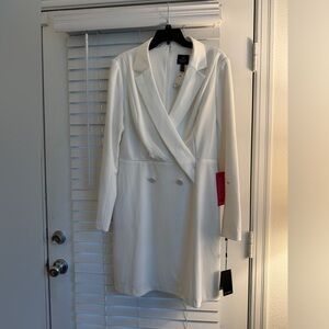 Adrianna Papell Stretch V-Neck Long Sleeve Blazer Dress Size 14 NWT in Ivory